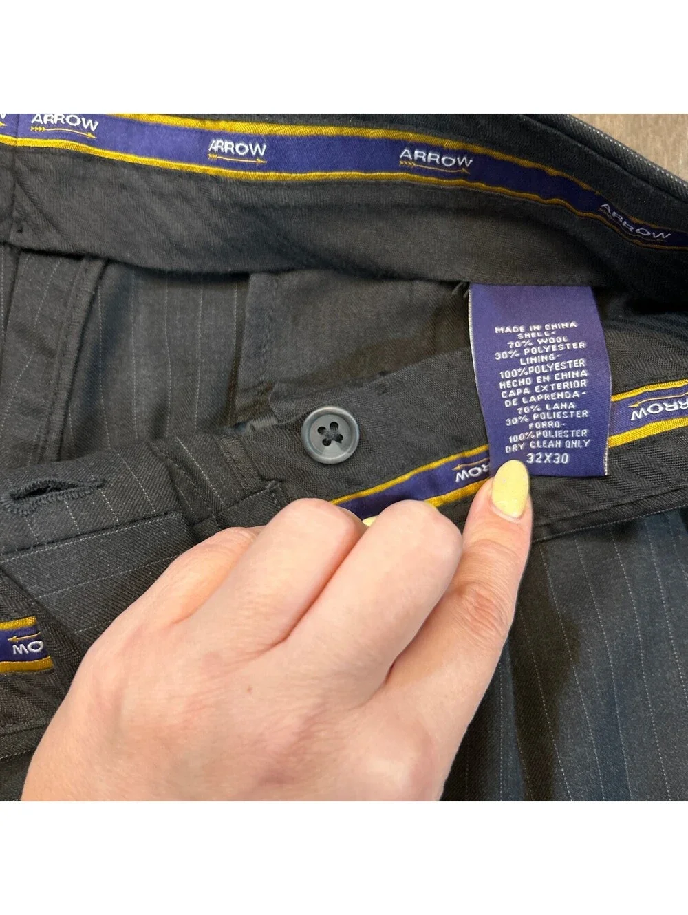 Arrow Y2K Charcoal Gray Pinstripe Dress Pants Preppy32x30 Wool Business Office